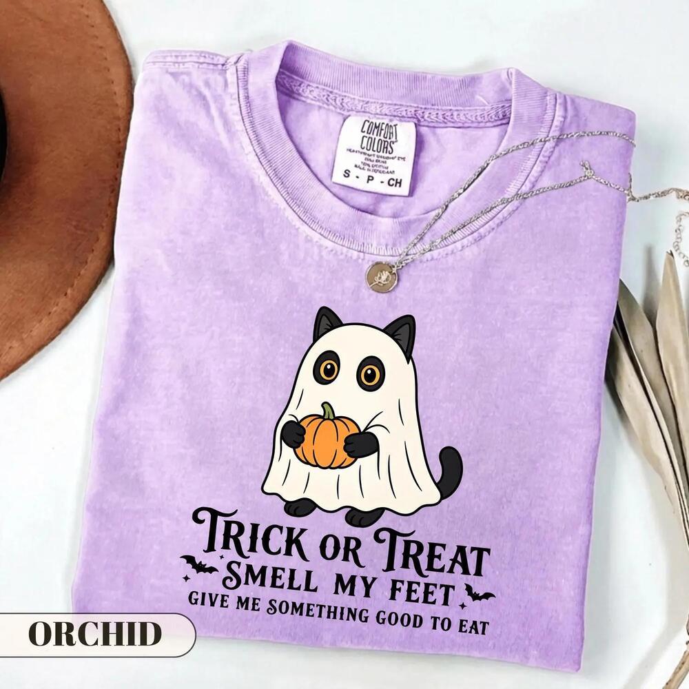 Funny Ghost Cat Shirt  Tee Cute Halloween Top Retro